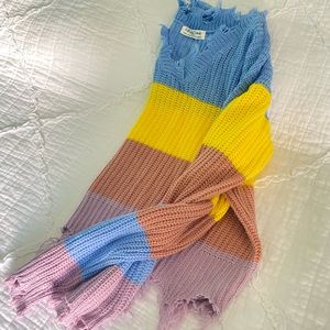 Knit pastel, multicolor lightweight sweater with lightly fringed accent.XL size
